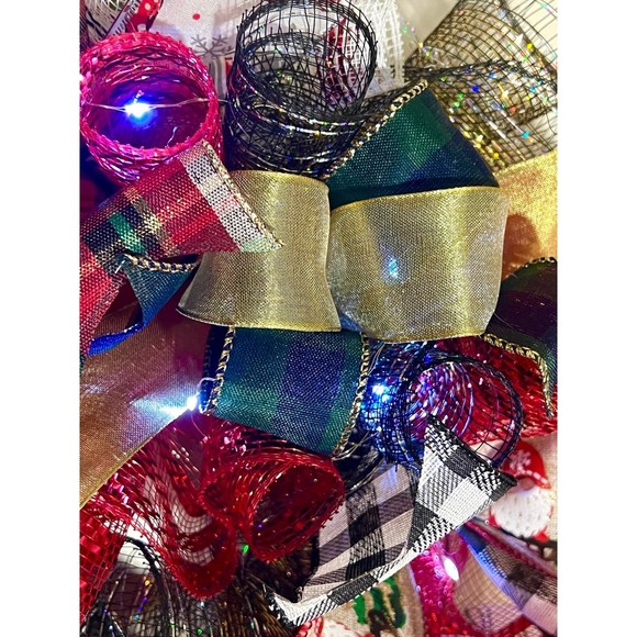 Handmade Merry Christmas Gnome Holiday Ribbon Door Wreath 22 ins W45 - Picture 7 of 12